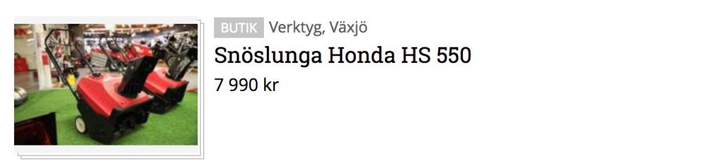 Honda HS 550 - ny enstegs snöslunga. Klicka på bilden för att se mer.